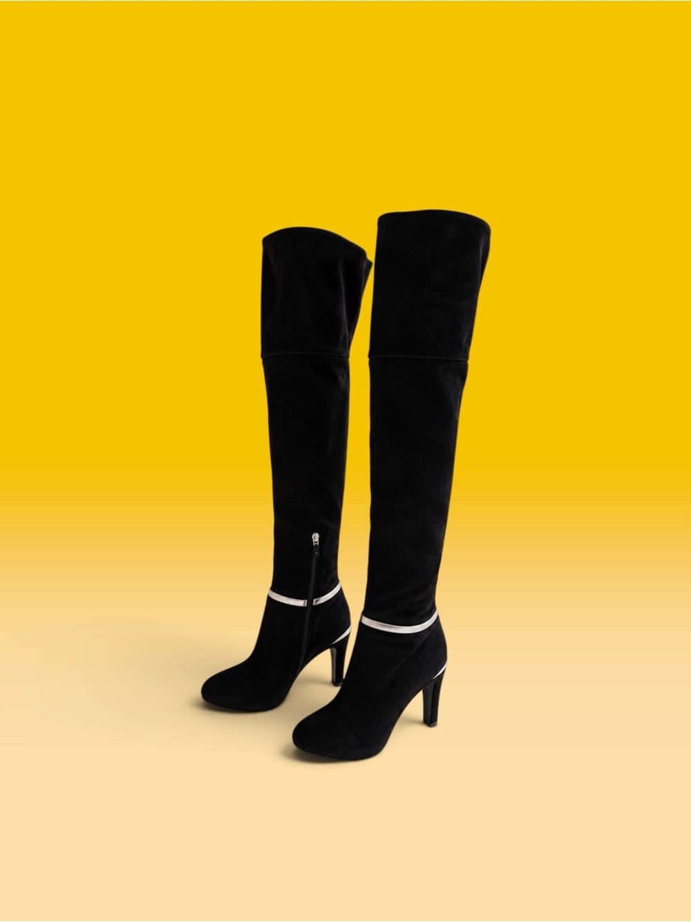 Fendi Black Suede Over-the-Knee Fold-Over‎ Boots – Size 39.5 with silver trim - Picture 7 of 10